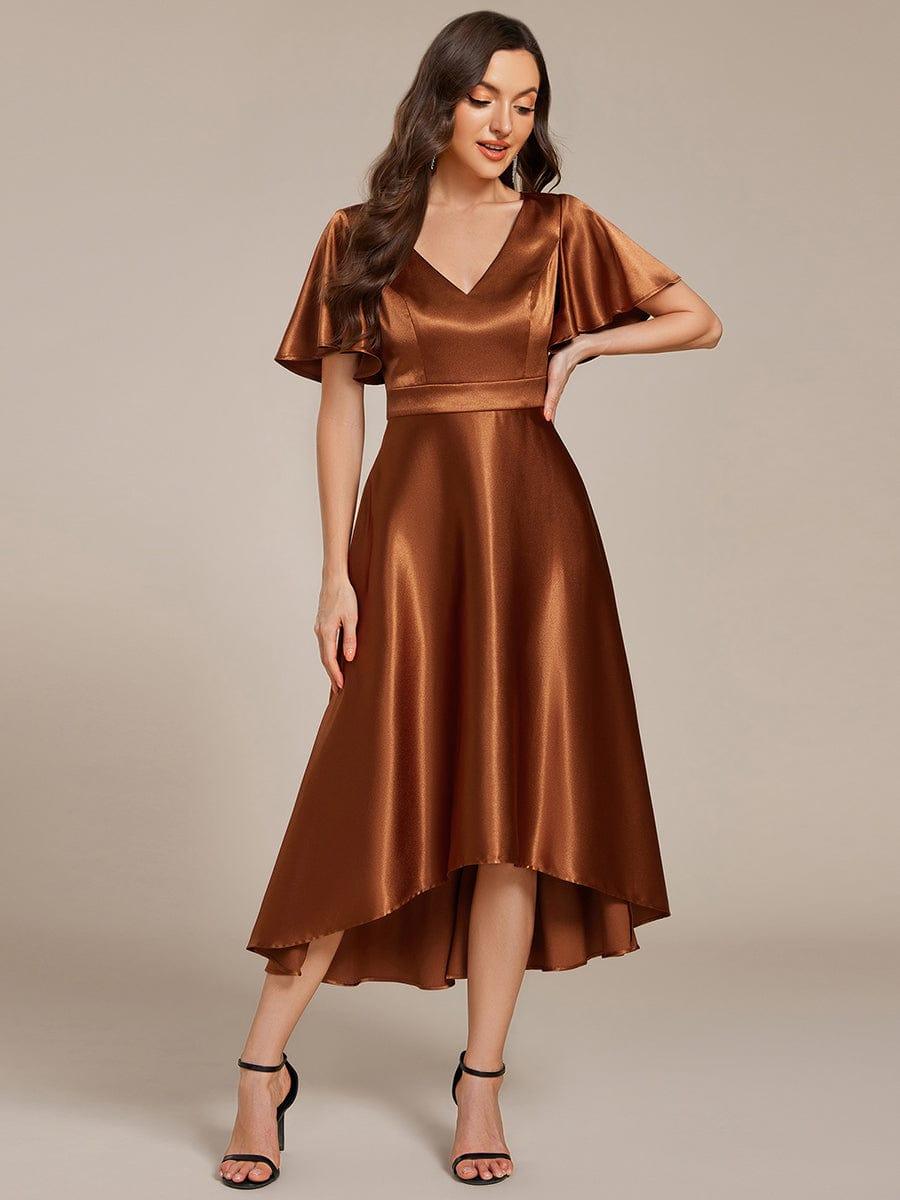 ever SCARLEN|V-neck High-Low Satin Wedding Guest Dress with Pockets