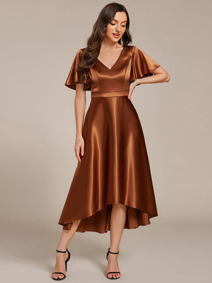ever SCARLEN|V-neck High-Low Satin Wedding Guest Dress with Pockets