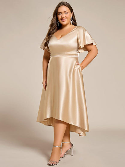 pretty SCARLEN|Plus Size Satin Midi Wedding Guest Dress with Pockets