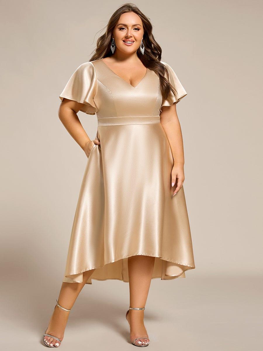 ever SCARLEN|V-neck High-Low Satin Wedding Guest Dress with Pockets