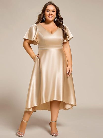 ever SCARLEN|V-neck High-Low Satin Wedding Guest Dress with Pockets