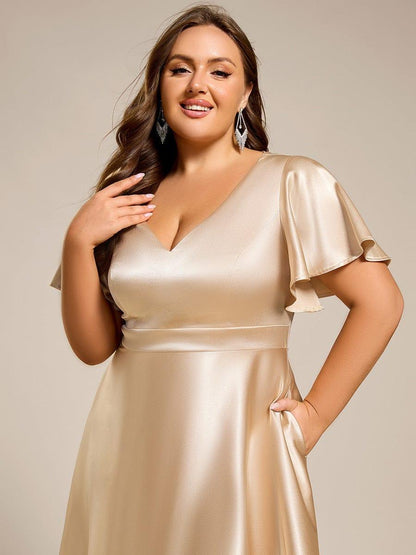 pretty SCARLEN|Plus Size Satin Midi Wedding Guest Dress with Pockets