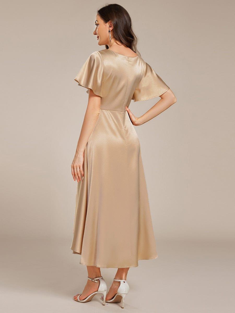 ever SCARLEN|V-neck High-Low Satin Wedding Guest Dress with Pockets