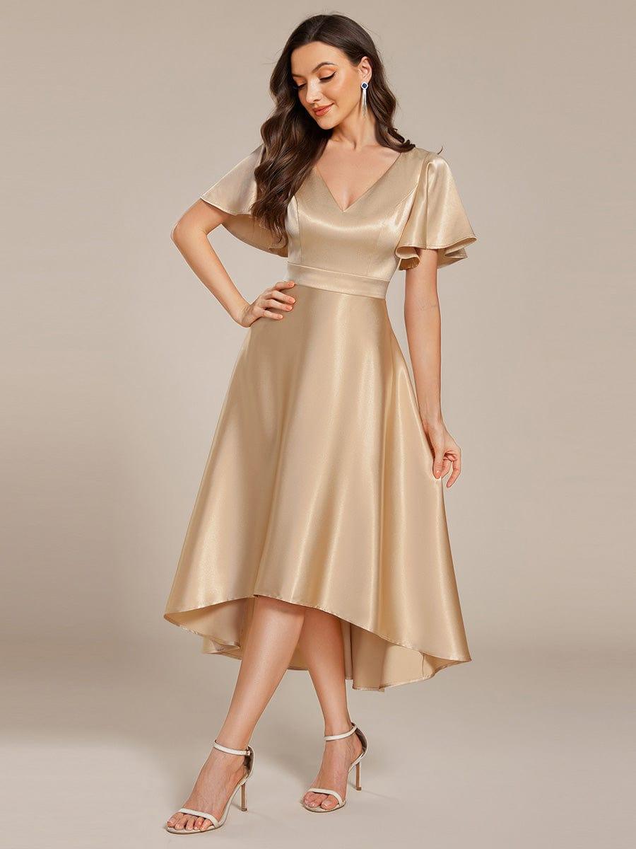 ever SCARLEN|V-neck High-Low Satin Wedding Guest Dress with Pockets