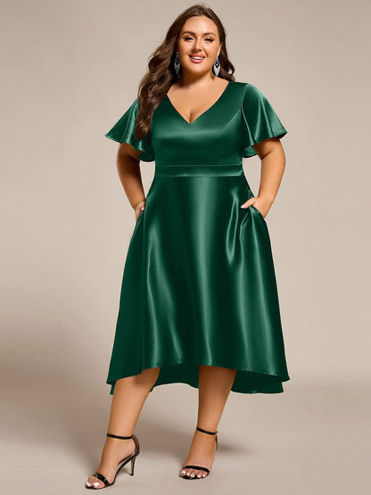 ever SCARLEN|V-neck High-Low Satin Wedding Guest Dress with Pockets