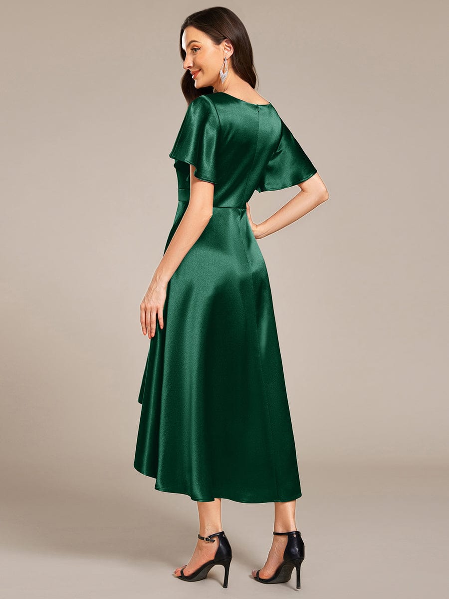 ever SCARLEN|V-neck High-Low Satin Wedding Guest Dress with Pockets