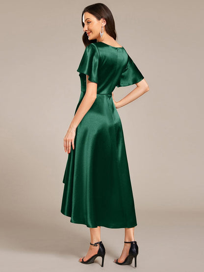 ever SCARLEN|V-neck High-Low Satin Wedding Guest Dress with Pockets