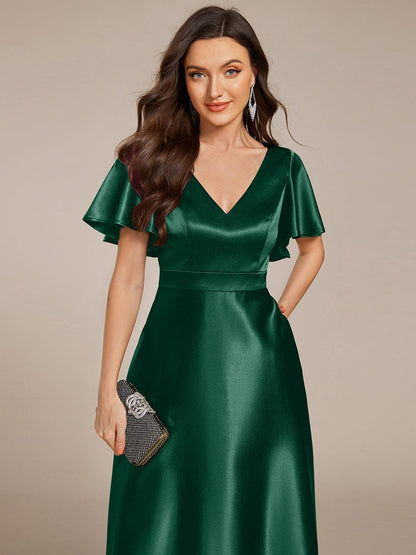 ever SCARLEN|V-neck High-Low Satin Wedding Guest Dress with Pockets