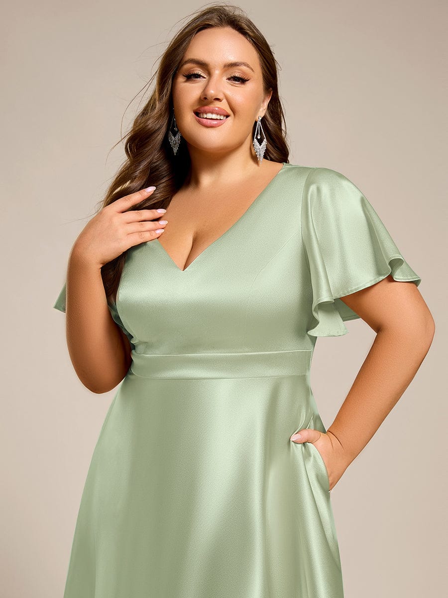ever SCARLEN|V-neck High-Low Satin Wedding Guest Dress with Pockets