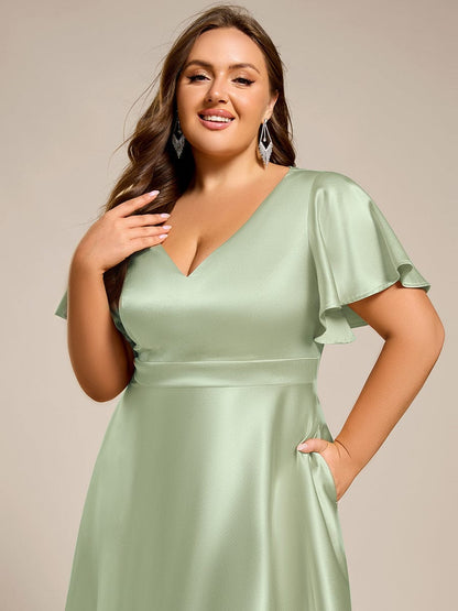 ever SCARLEN|V-neck High-Low Satin Wedding Guest Dress with Pockets