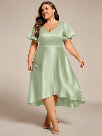 ever SCARLEN|V-neck High-Low Satin Wedding Guest Dress with Pockets