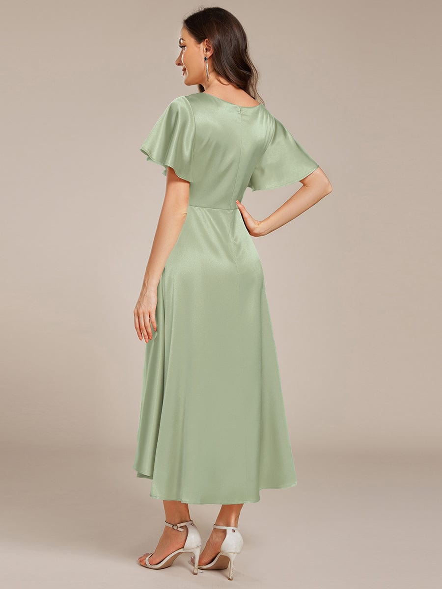 ever SCARLEN|V-neck High-Low Satin Wedding Guest Dress with Pockets
