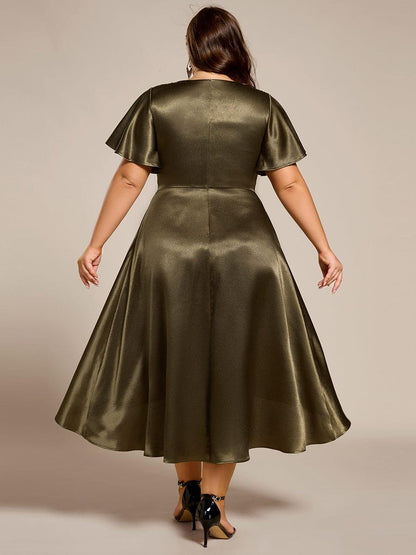 pretty SCARLEN|Plus Size Satin Midi Wedding Guest Dress with Pockets