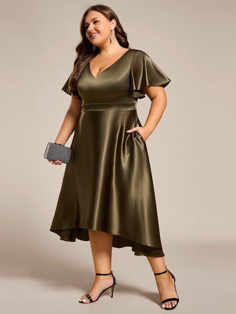 ever SCARLEN|V-neck High-Low Satin Wedding Guest Dress with Pockets