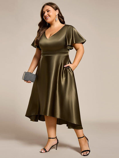 ever SCARLEN|V-neck High-Low Satin Wedding Guest Dress with Pockets