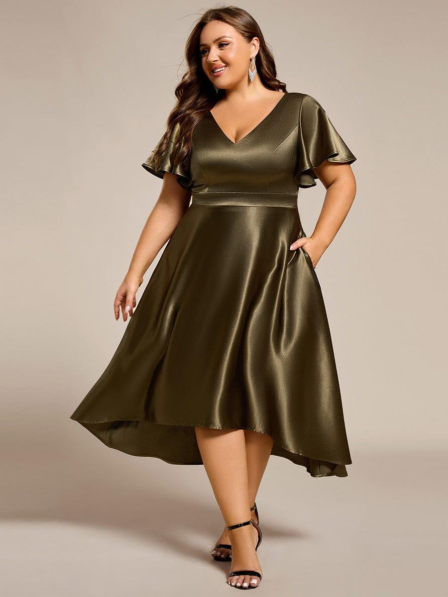 ever SCARLEN|V-neck High-Low Satin Wedding Guest Dress with Pockets