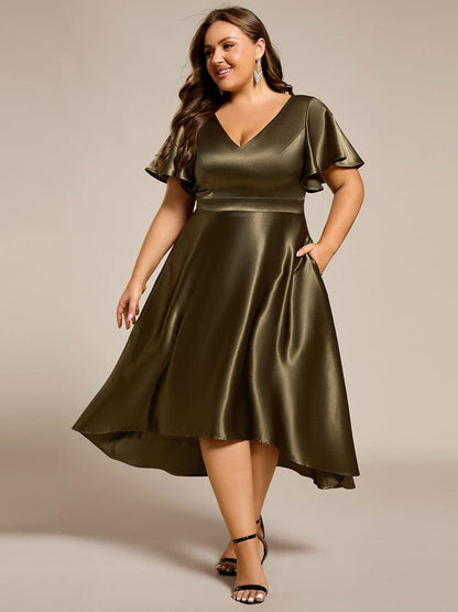 ever SCARLEN|V-neck High-Low Satin Wedding Guest Dress with Pockets