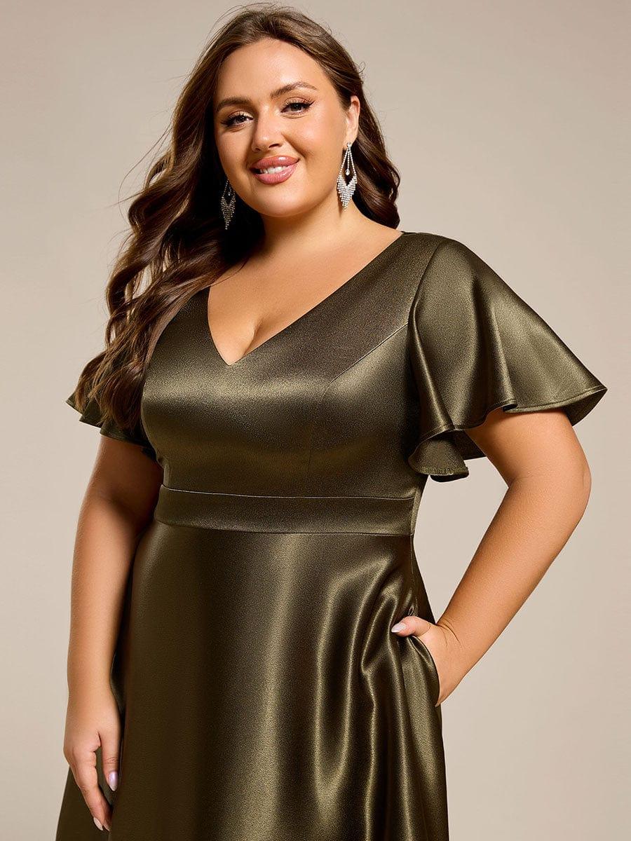 pretty SCARLEN|Plus Size Satin Midi Wedding Guest Dress with Pockets