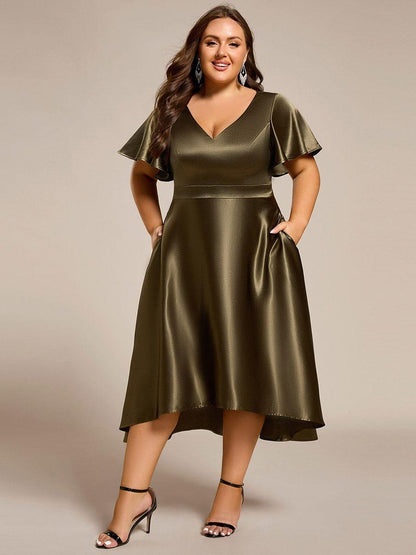 pretty SCARLEN|Plus Size Satin Midi Wedding Guest Dress with Pockets
