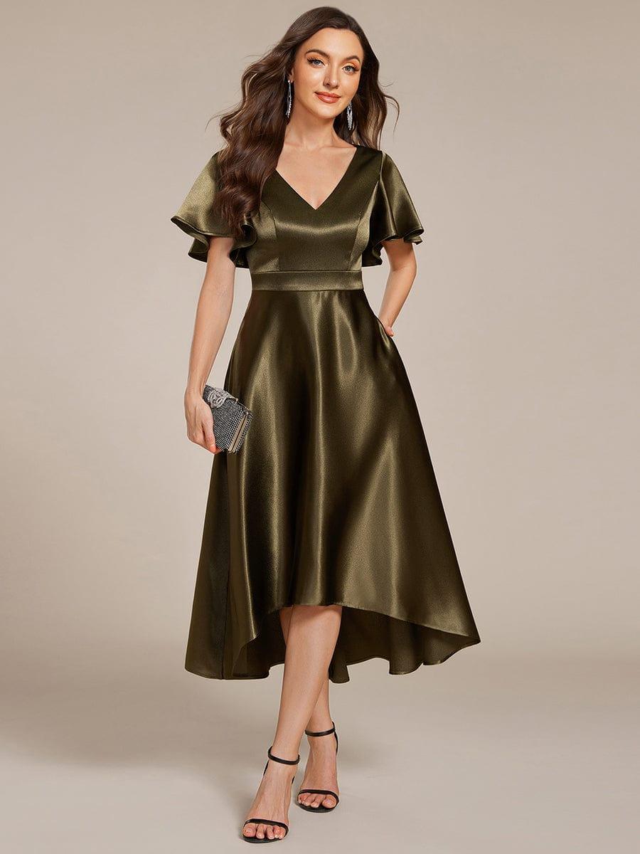 ever SCARLEN|V-neck High-Low Satin Wedding Guest Dress with Pockets