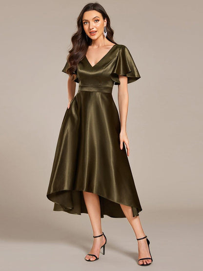 ever SCARLEN|V-neck High-Low Satin Wedding Guest Dress with Pockets