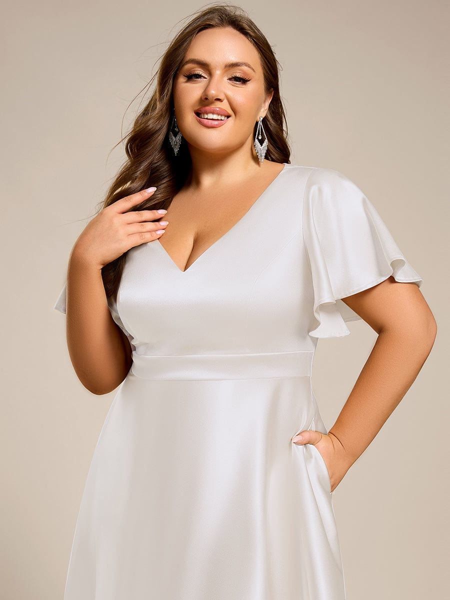 ever SCARLEN|V-neck High-Low Satin Wedding Guest Dress with Pockets