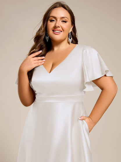 ever SCARLEN|V-neck High-Low Satin Wedding Guest Dress with Pockets