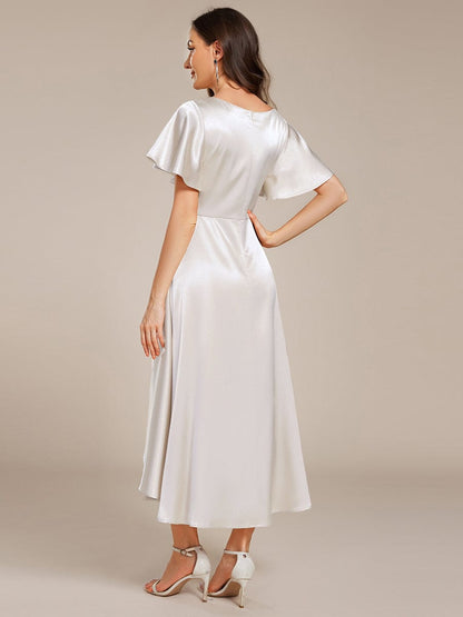 ever SCARLEN|V-neck High-Low Satin Wedding Guest Dress with Pockets