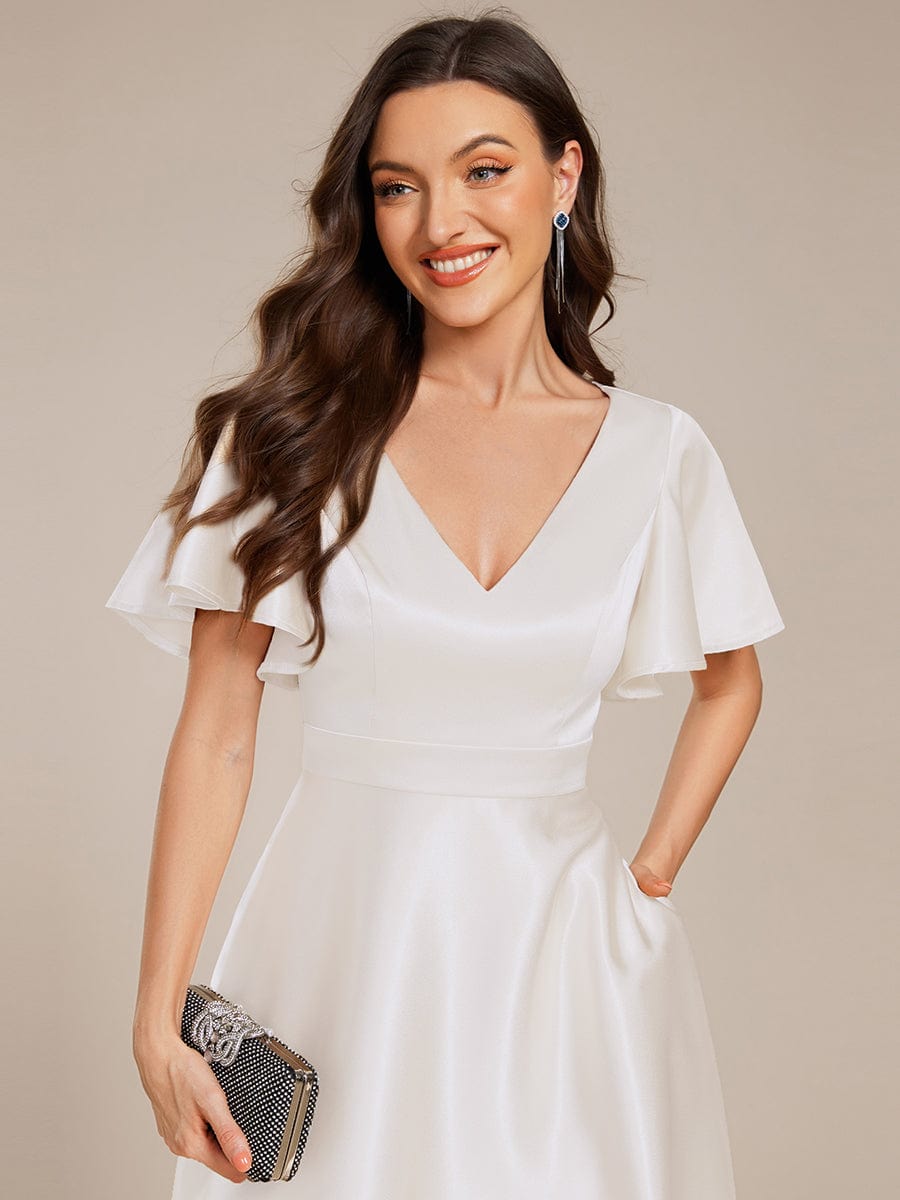 ever SCARLEN|V-neck High-Low Satin Wedding Guest Dress with Pockets