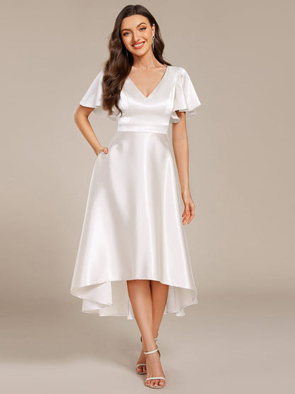 ever SCARLEN|V-neck High-Low Satin Wedding Guest Dress with Pockets
