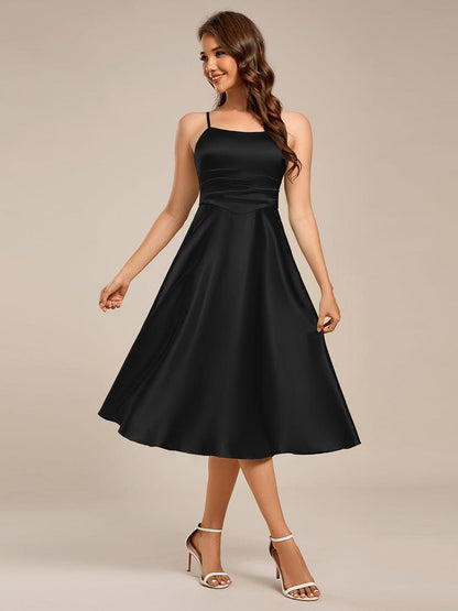 ever SHILOH|Spaghetti Strap Pleated A-Line Midi Satin Wedding Guest Dress