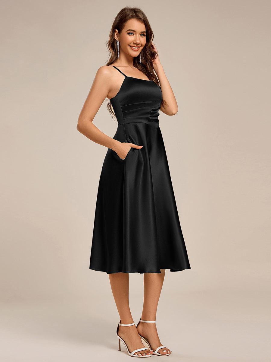 ever SHILOH|Spaghetti Strap Pleated A-Line Midi Satin Wedding Guest Dress