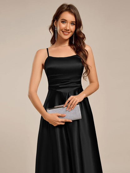 ever SHILOH|Spaghetti Strap Pleated A-Line Midi Satin Wedding Guest Dress