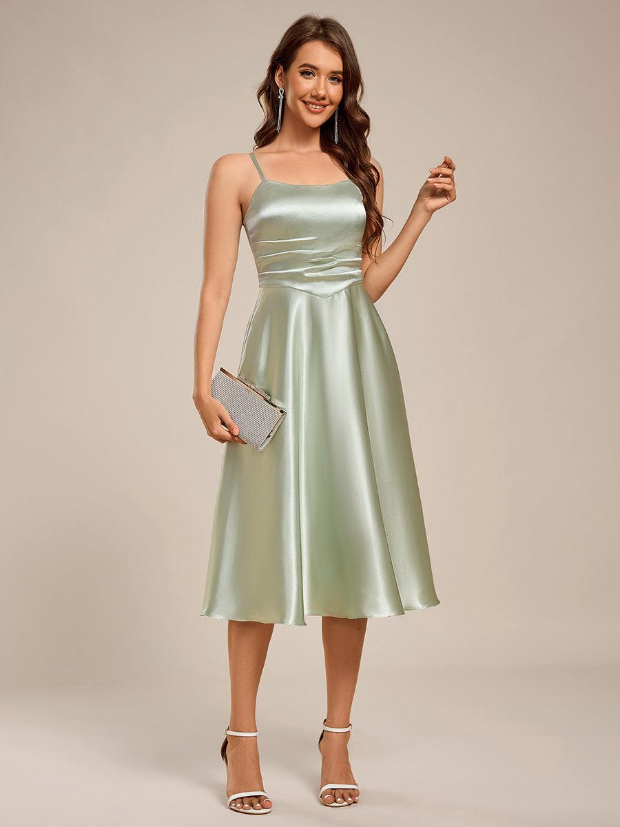 ever SHILOH|Spaghetti Strap Pleated A-Line Midi Satin Wedding Guest Dress