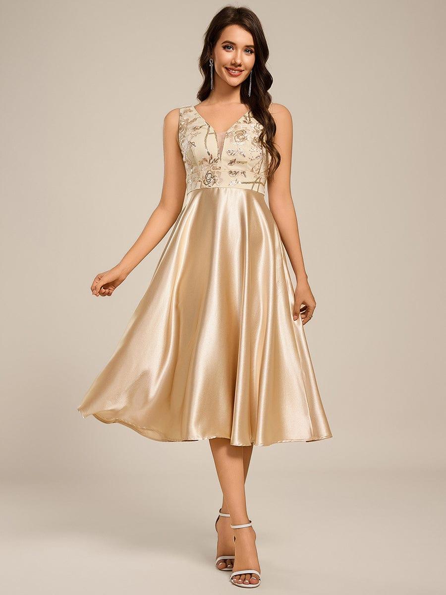 ever DELYN|Sleeveles A-Line Midi Satin Wedding Guest Dress with Pockets