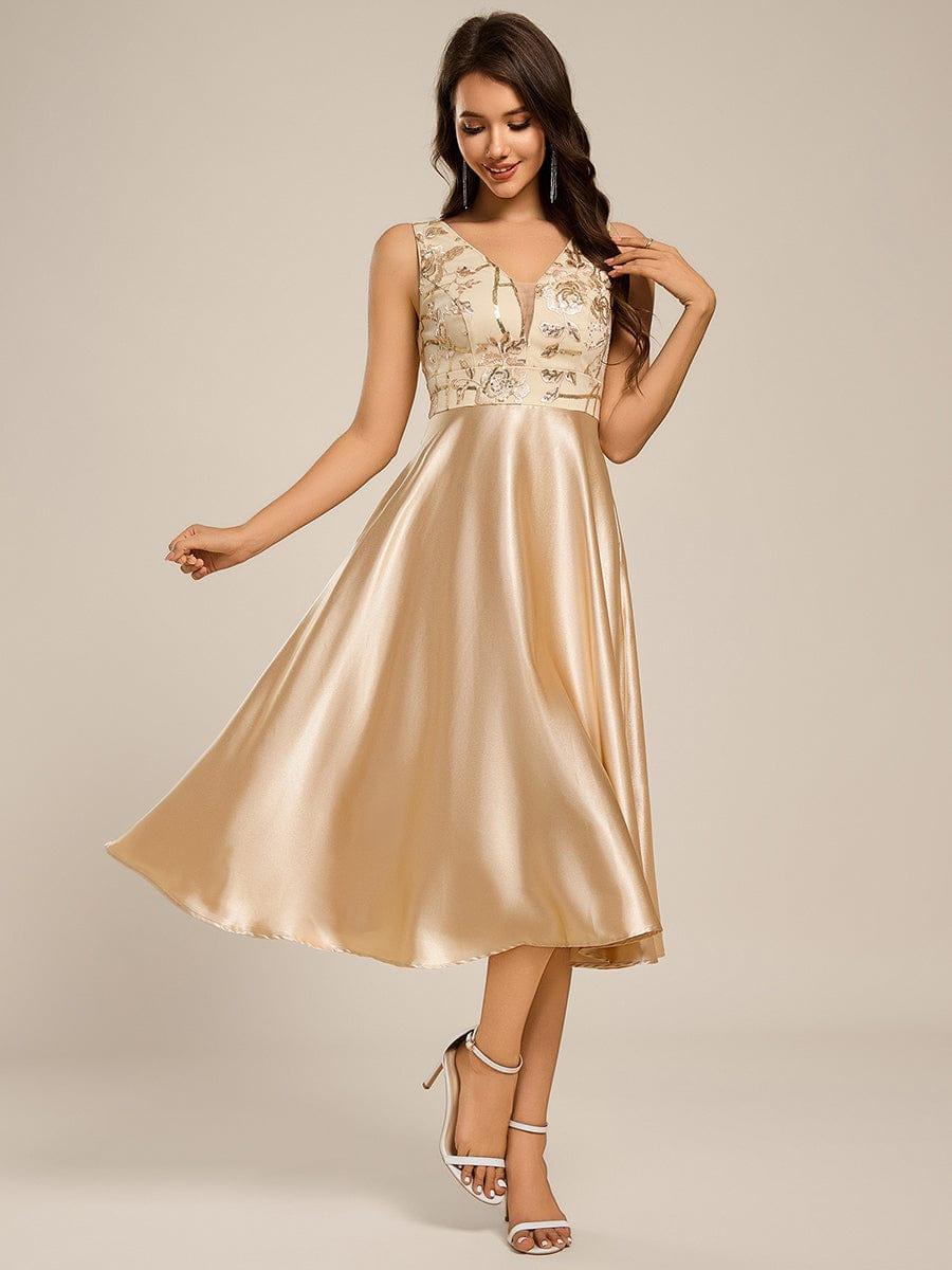ever DELYN|Sleeveles A-Line Midi Satin Wedding Guest Dress with Pockets