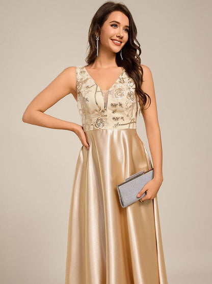ever DELYN|Sleeveles A-Line Midi Satin Wedding Guest Dress with Pockets