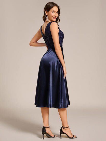 ever DELYN|Sleeveles A-Line Midi Satin Wedding Guest Dress with Pockets