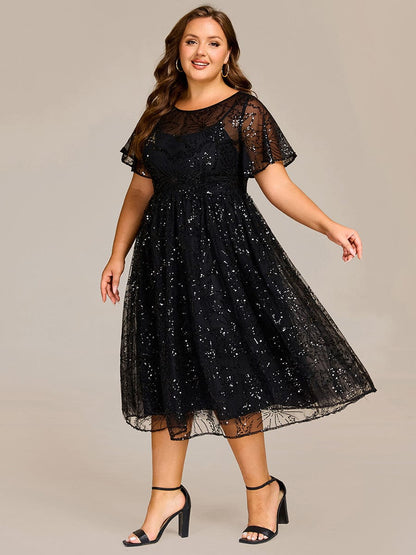 ever ADEL|Sheer Ruffle Sequin Wedding Guest Dress