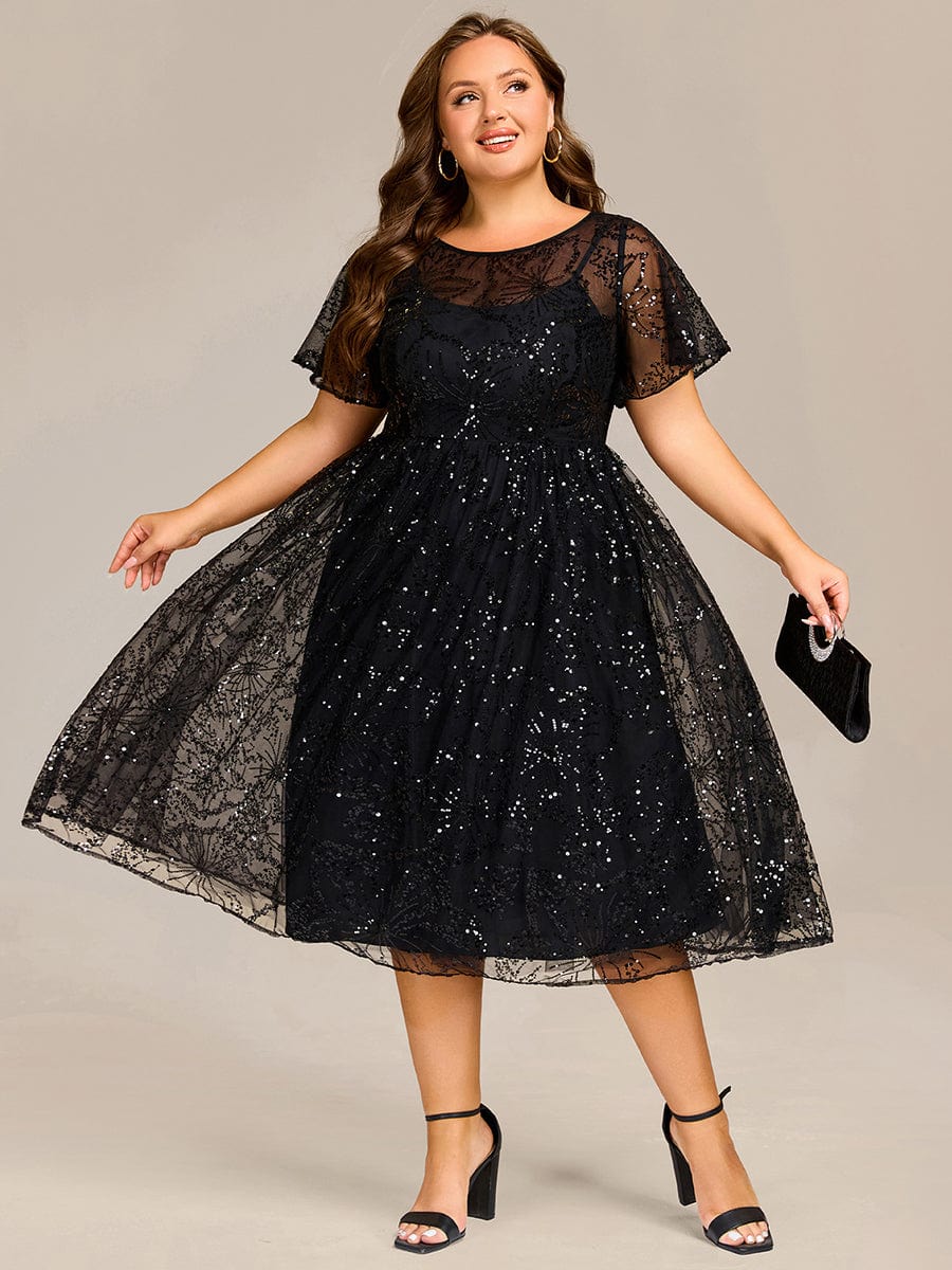 ever ADEL|Sheer Ruffle Sequin Wedding Guest Dress