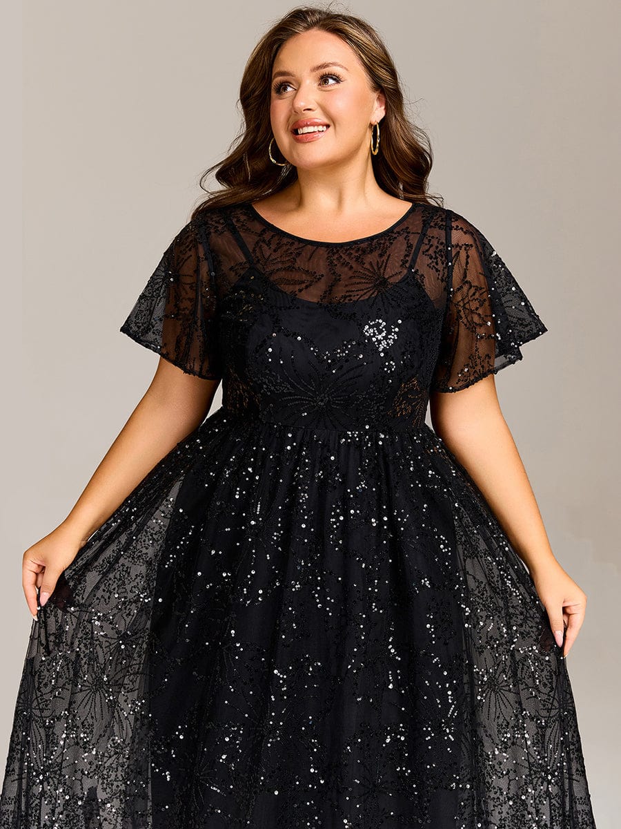 ever ADEL|Sheer Ruffle Sequin Wedding Guest Dress