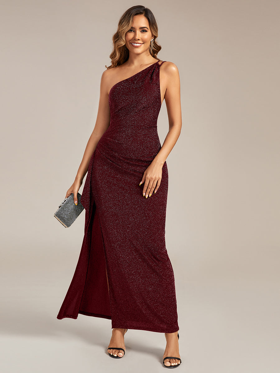 Glitter One-Shoulder Slit Evening Dress