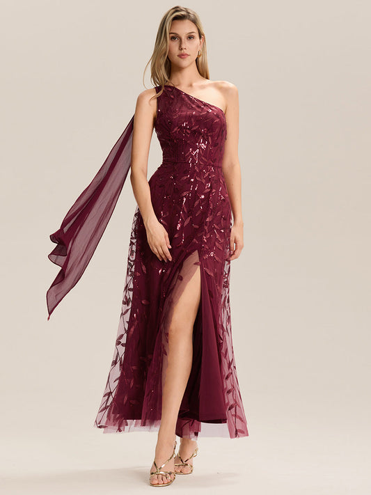 Flowing Ribbons Sequin Sleeveless Wedding Guest Dress