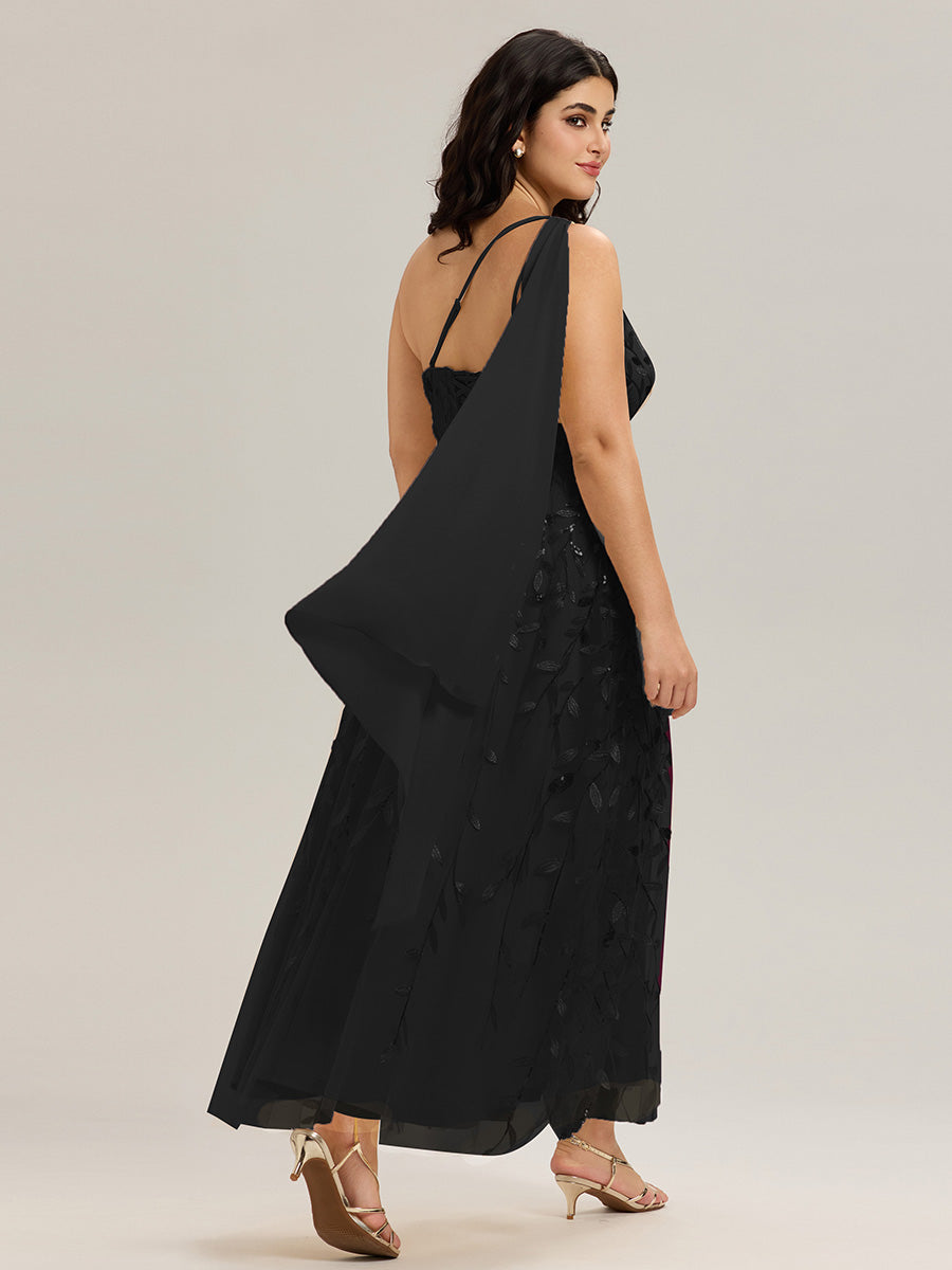 Flowing Ribbons Sequin Sleeveless Wedding Guest Dress