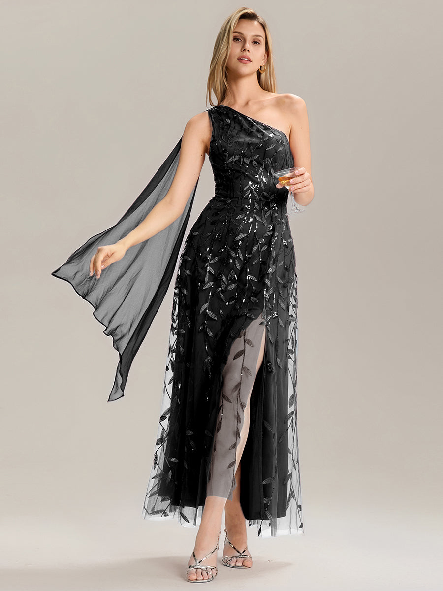Flowing Ribbons Sequin Sleeveless Wedding Guest Dress
