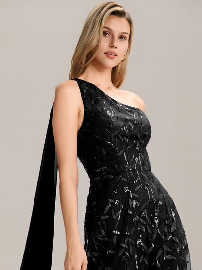 Flowing Ribbons Sequin Sleeveless Wedding Guest Dress