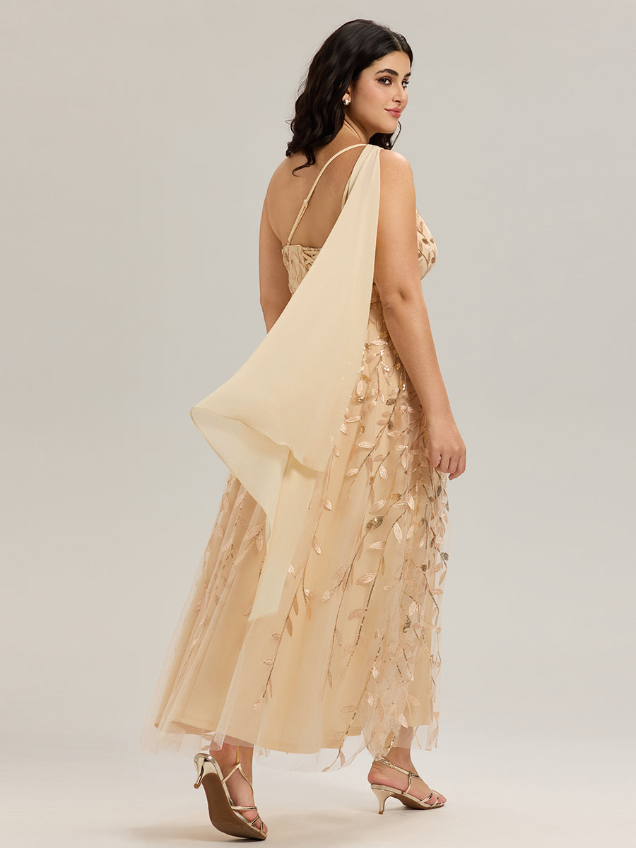 Flowing Ribbons Sequin Sleeveless Wedding Guest Dress