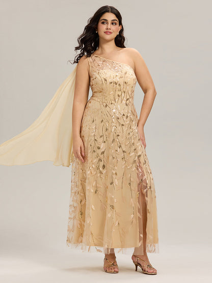 Flowing Ribbons Sequin Sleeveless Wedding Guest Dress