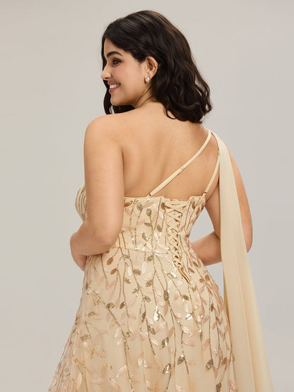 Flowing Ribbons Sequin Sleeveless Wedding Guest Dress