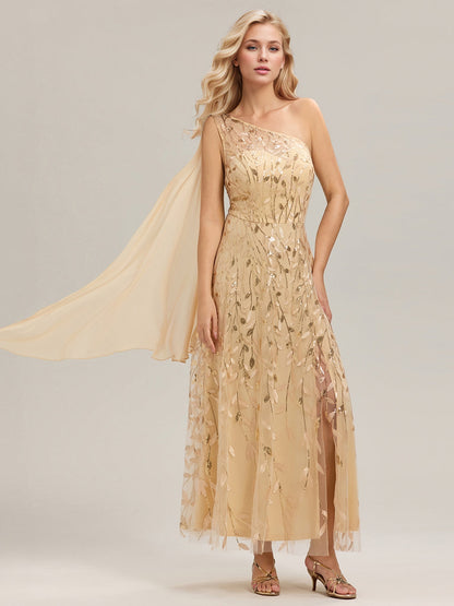 Flowing Ribbons Sequin Sleeveless Wedding Guest Dress